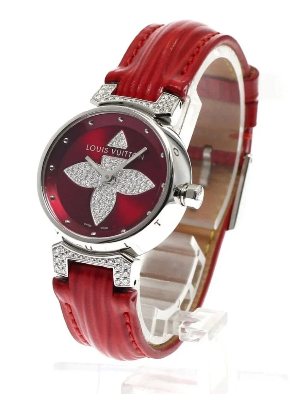 LOUIS VUITTON Tambour Forever Q121L diamond Red Dial Quartz Ladies Watch